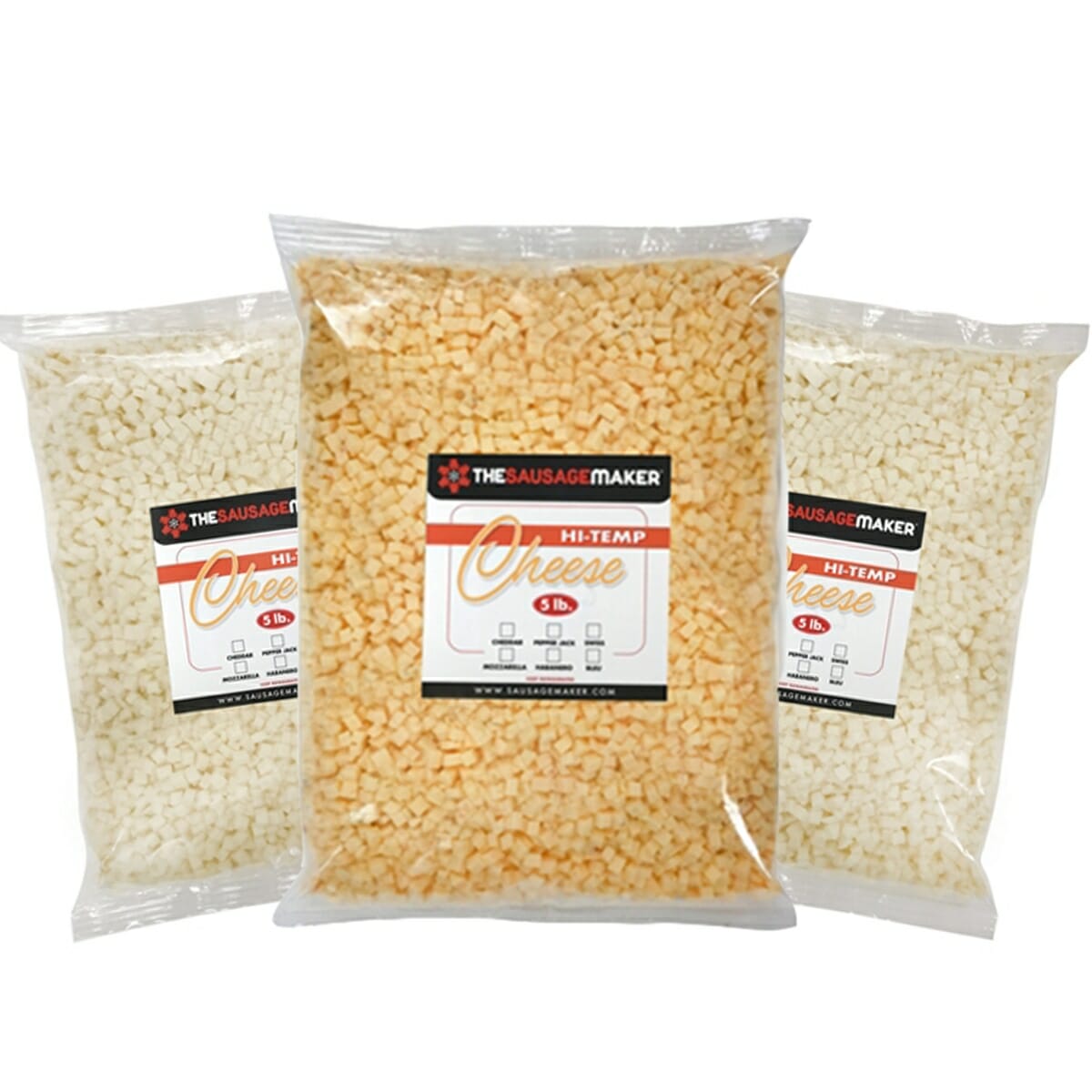 High Temp Cheese Assortment 3-Pack Cheddar, Pepper & Mozzarella, 3 X 5 lbs. each - View 1