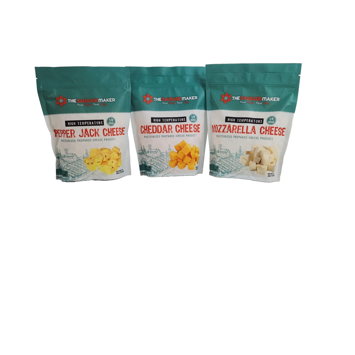 High Temp Cheese 3-Pack — Cheddar, Pepper Jack, Mozzarella, 1 lb. Each - View 1