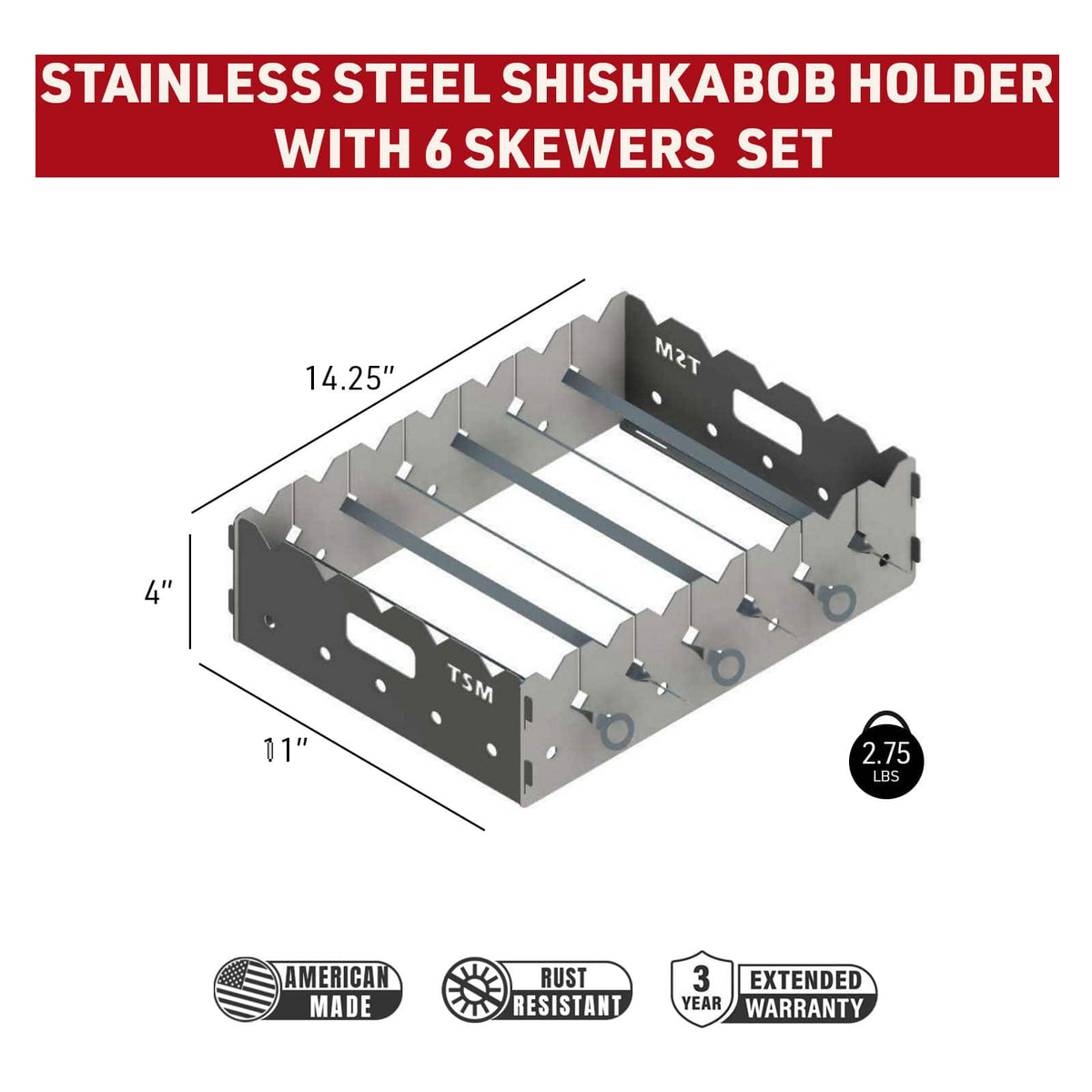 TSM S/Steel Shish Kebab Holder with 6 Piece Skewer Set - View 2